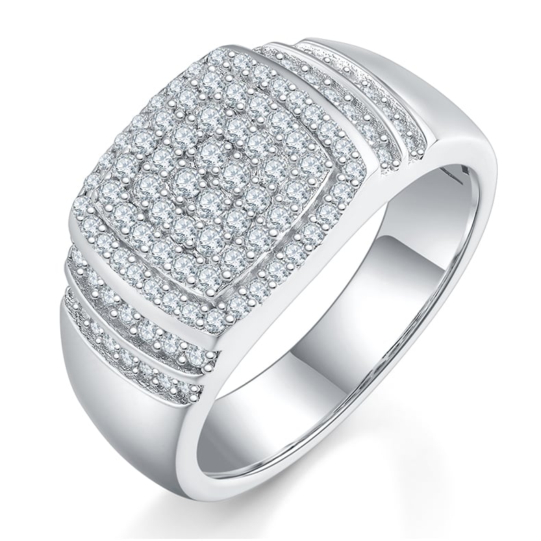 Men's Moissanite Pavé Cushion Halo Signet Ring