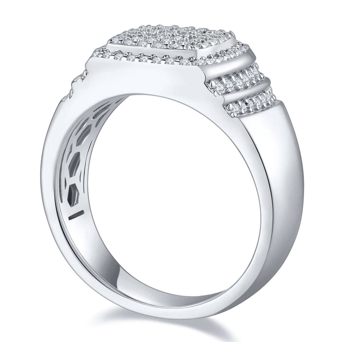 Men's Moissanite Pavé Cushion Halo Signet Ring - Image 2