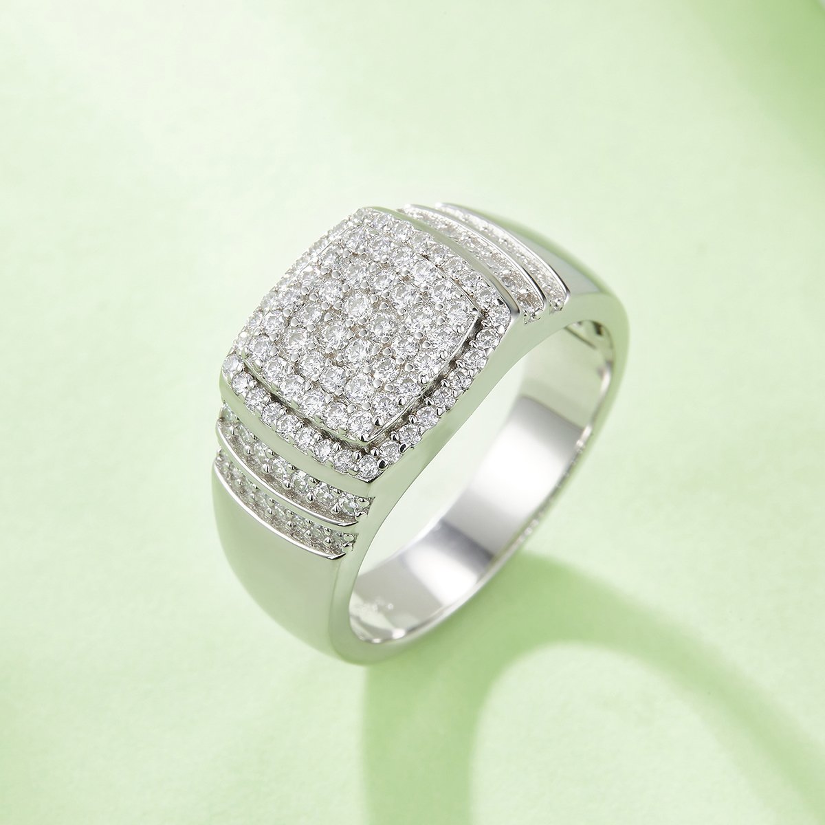 Men's Moissanite Pavé Cushion Halo Signet Ring - Image 4