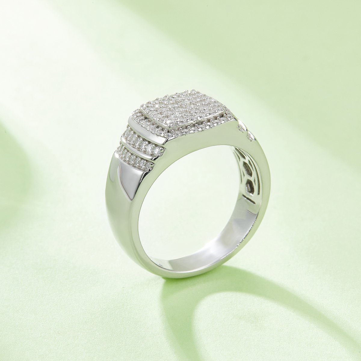 Men's Moissanite Pavé Cushion Halo Signet Ring - Image 5
