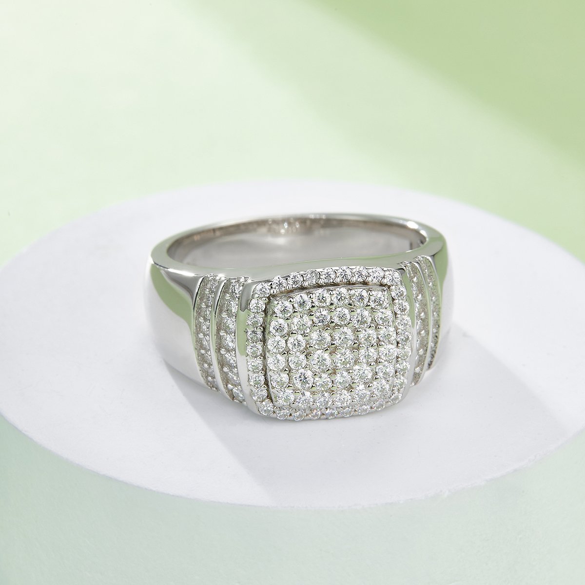 Men's Moissanite Pavé Cushion Halo Signet Ring - Image 6