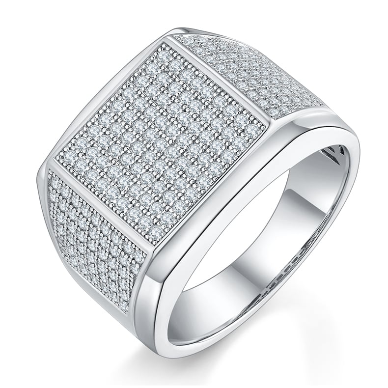 Men's Pavé Moissanite Signet Ring – 1ct DEW