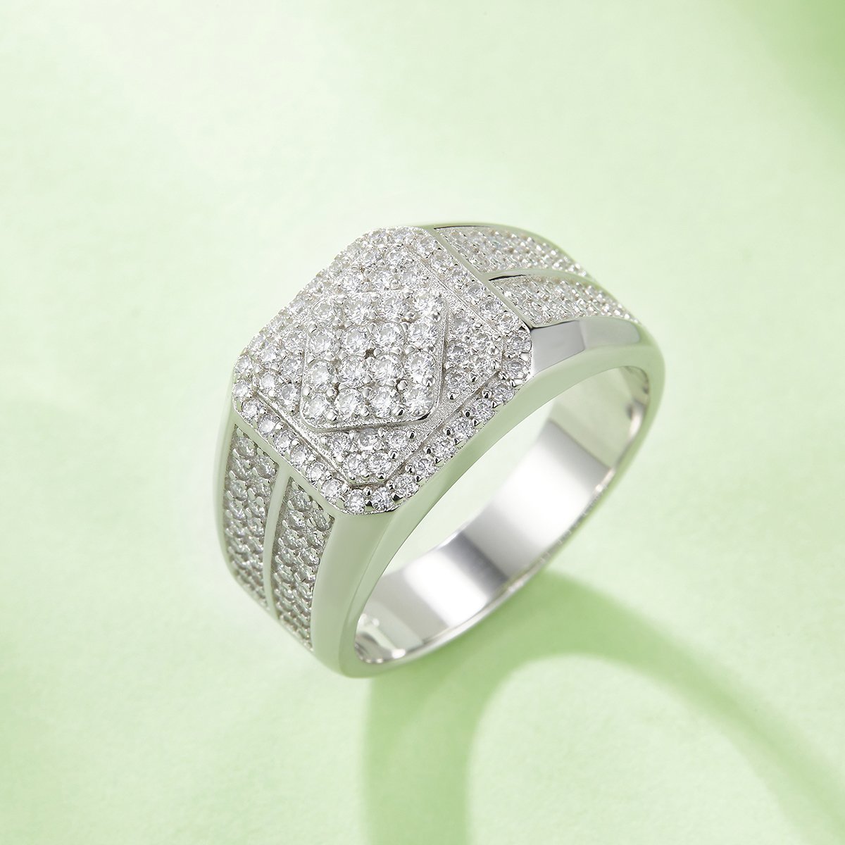 Men's Moissanite Pave Octagon Halo Split-Shank Ring - Image 4