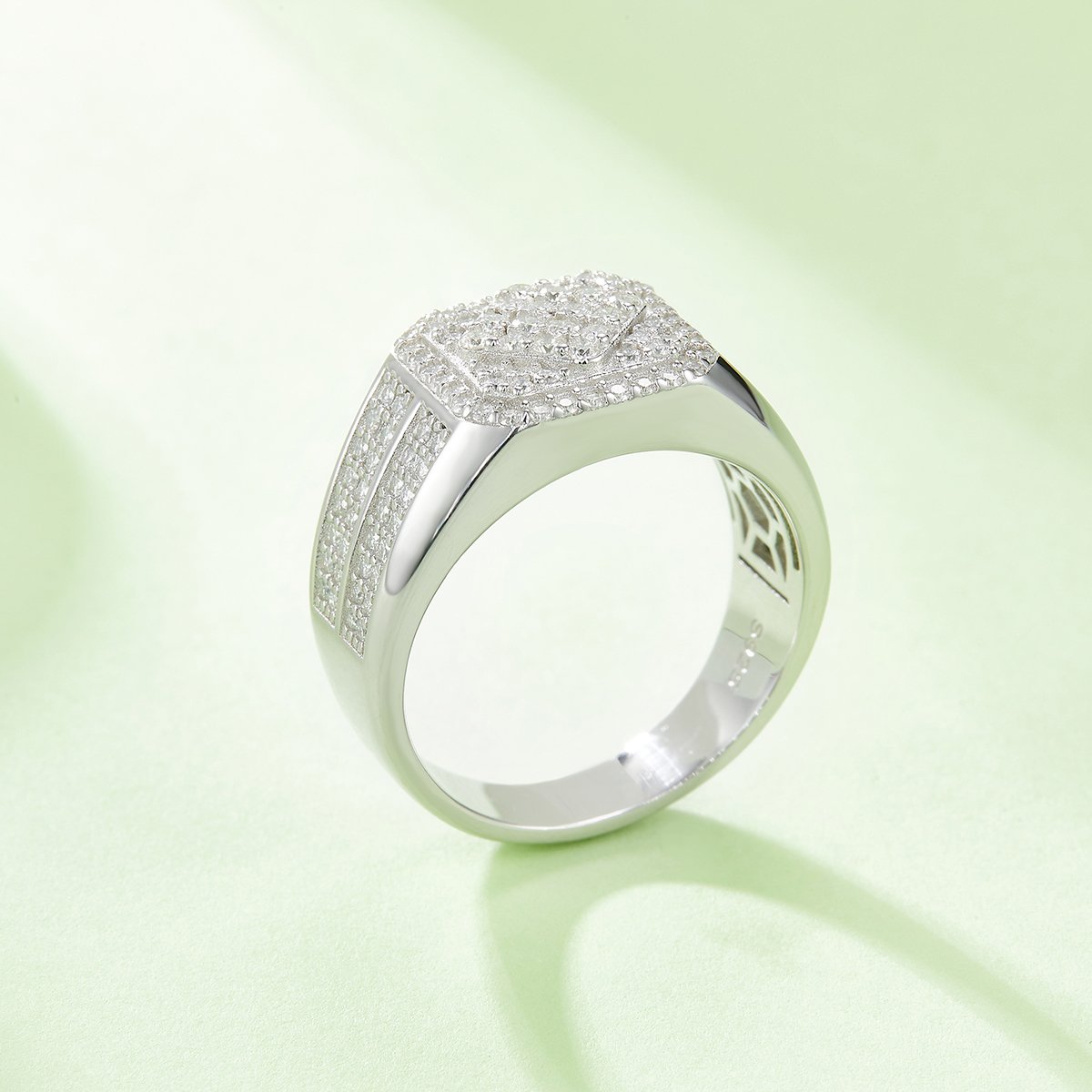 Men's Moissanite Pave Octagon Halo Split-Shank Ring - Image 5
