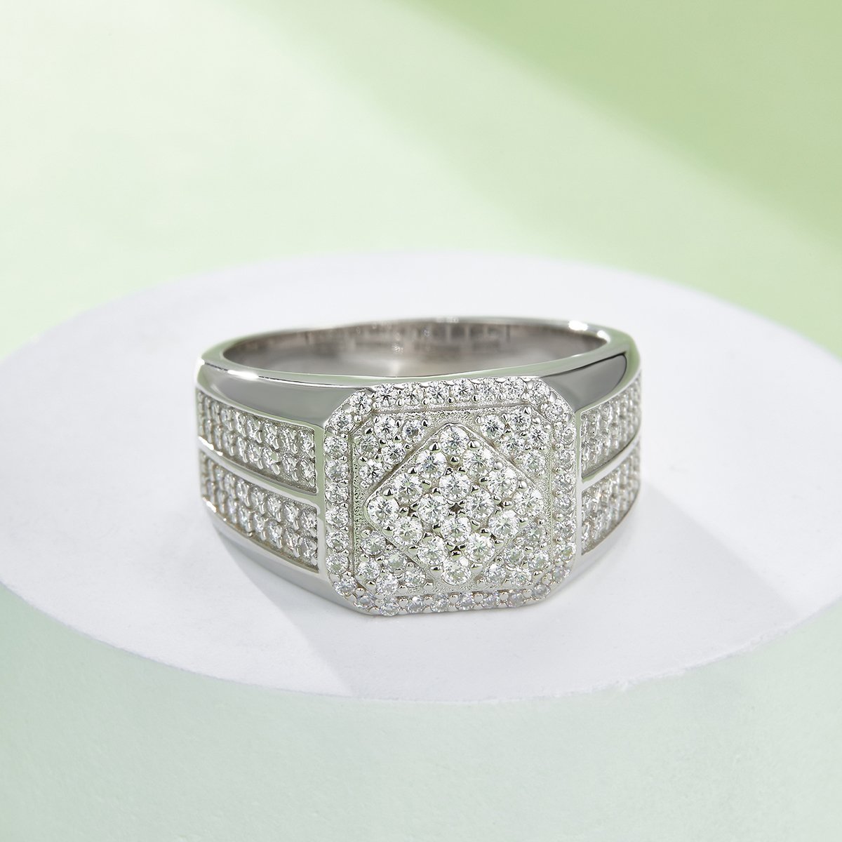 Men's Moissanite Pave Octagon Halo Split-Shank Ring - Image 6