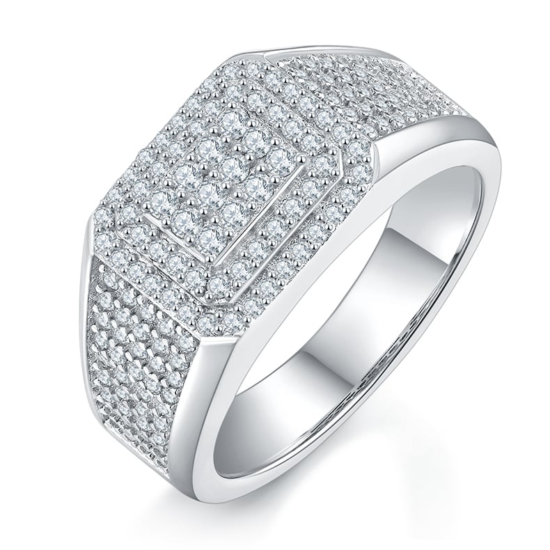 Men's Hexagon Pavé Moissanite Statement Ring | Stepped Iced Band
