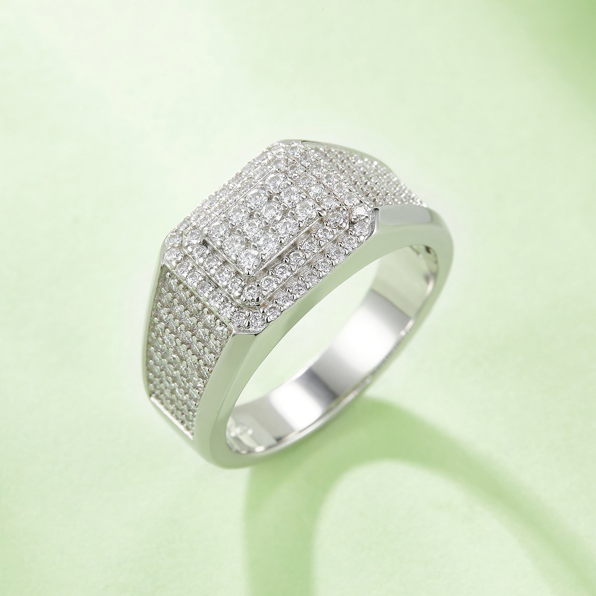 Men's Hexagon Pavé Moissanite Statement Ring | Stepped Iced Band - Image 4