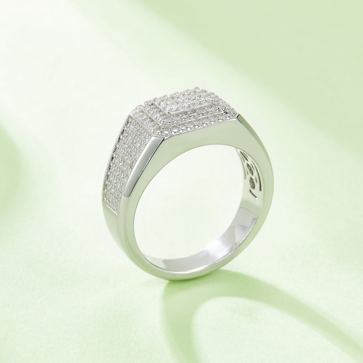 Men's Hexagon Pavé Moissanite Statement Ring | Stepped Iced Band - Image 5