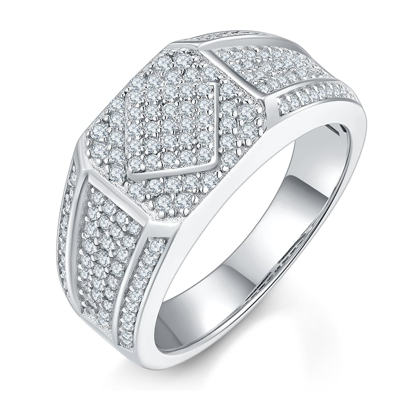 Men's Moissanite Pavé Octagon Ring with Raised Diamond Motif