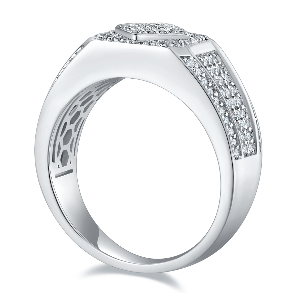 Men's Moissanite Pavé Octagon Ring with Raised Diamond Motif - Image 2