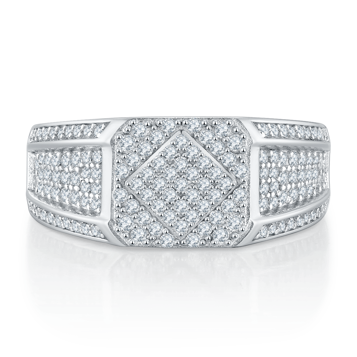 Men's Moissanite Pavé Octagon Ring with Raised Diamond Motif - Image 3