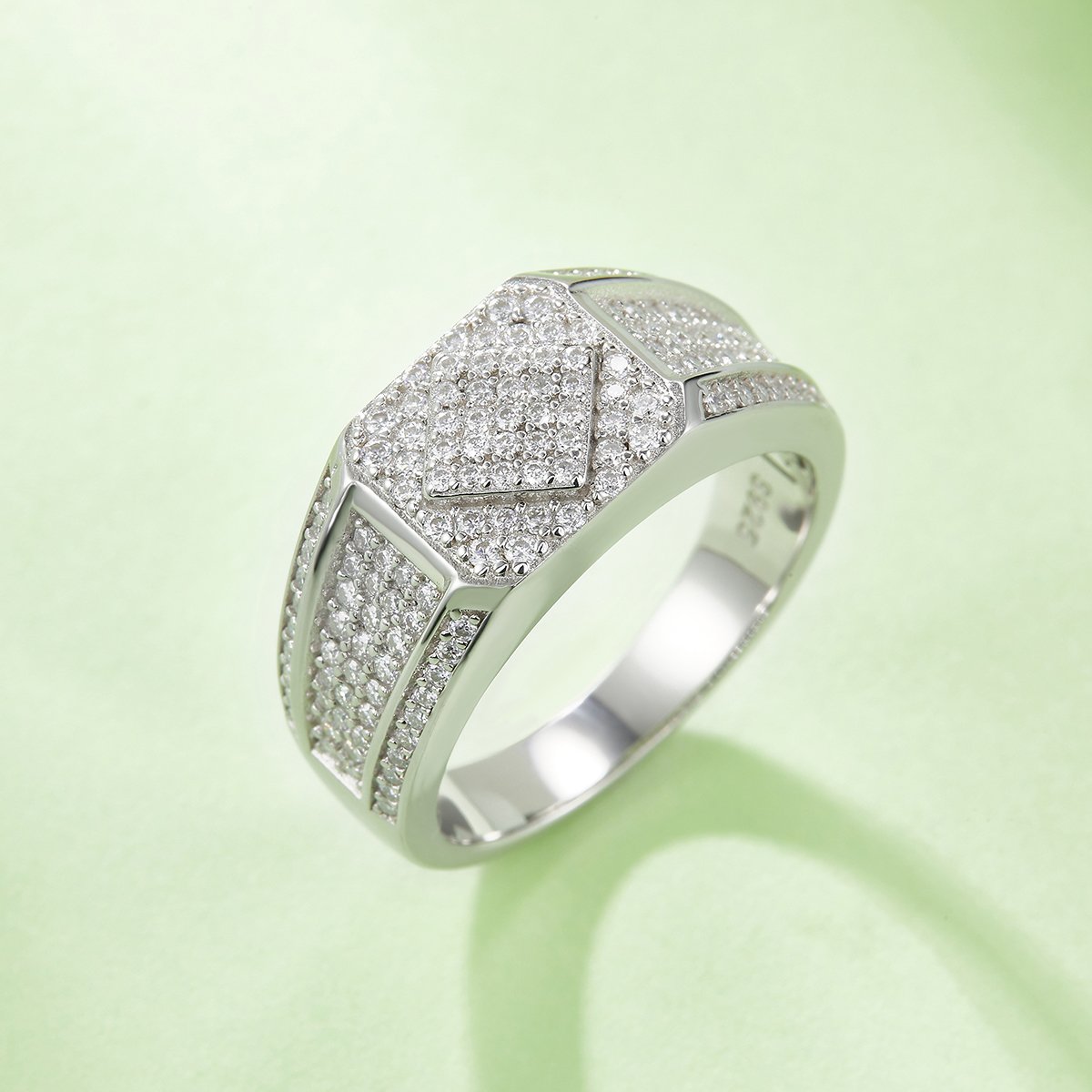 Men's Moissanite Pavé Octagon Ring with Raised Diamond Motif - Image 4