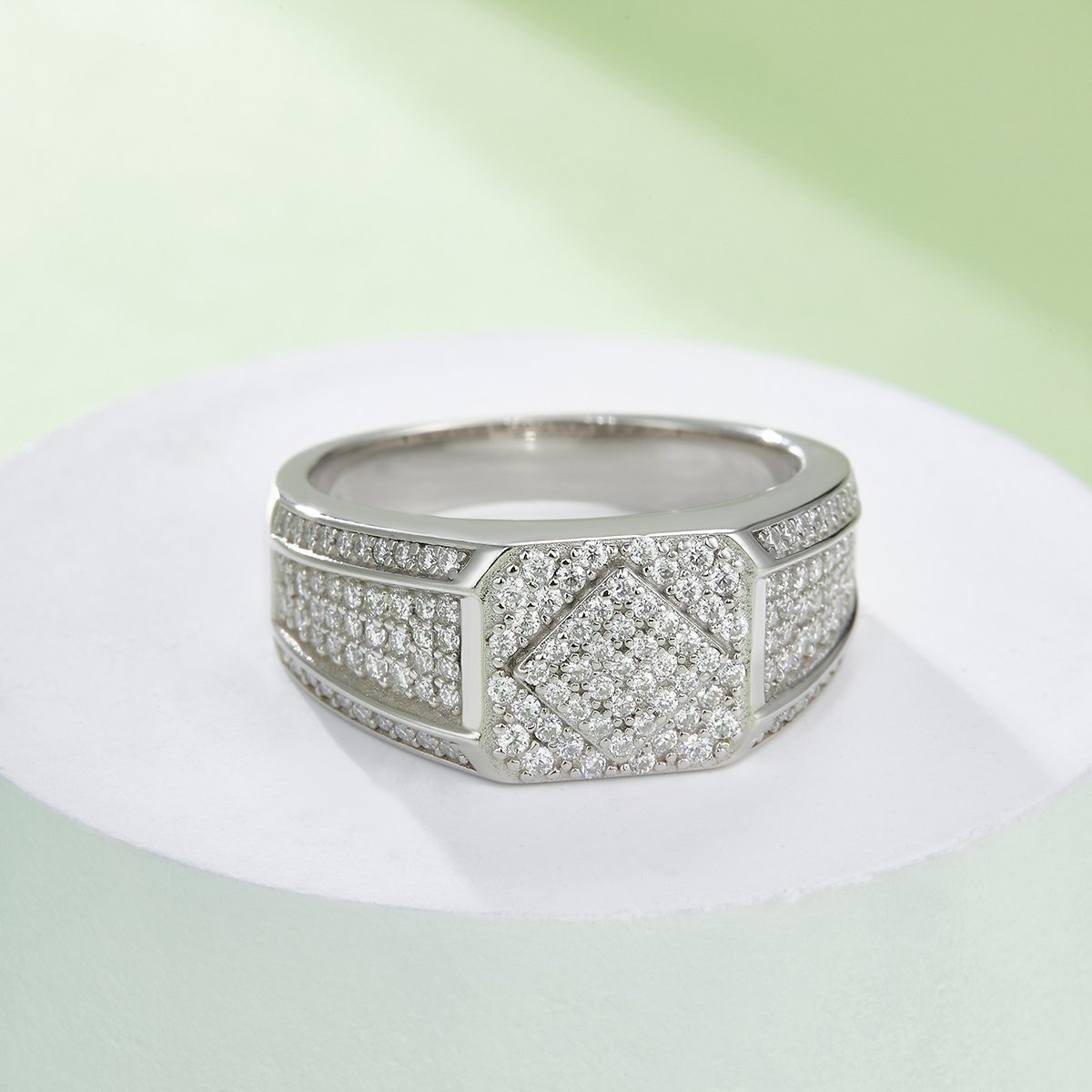 Men's Moissanite Pavé Octagon Ring with Raised Diamond Motif - Image 6