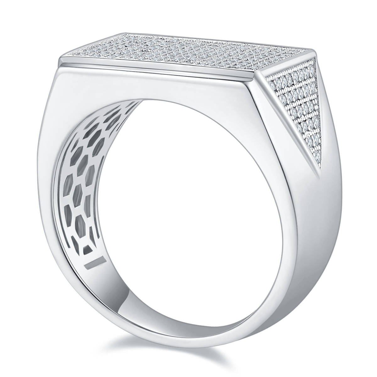 Men's Moissanite Pavé Rectangular Signet Ring | 18K White Gold-Plated Sterling Silver - Image 2