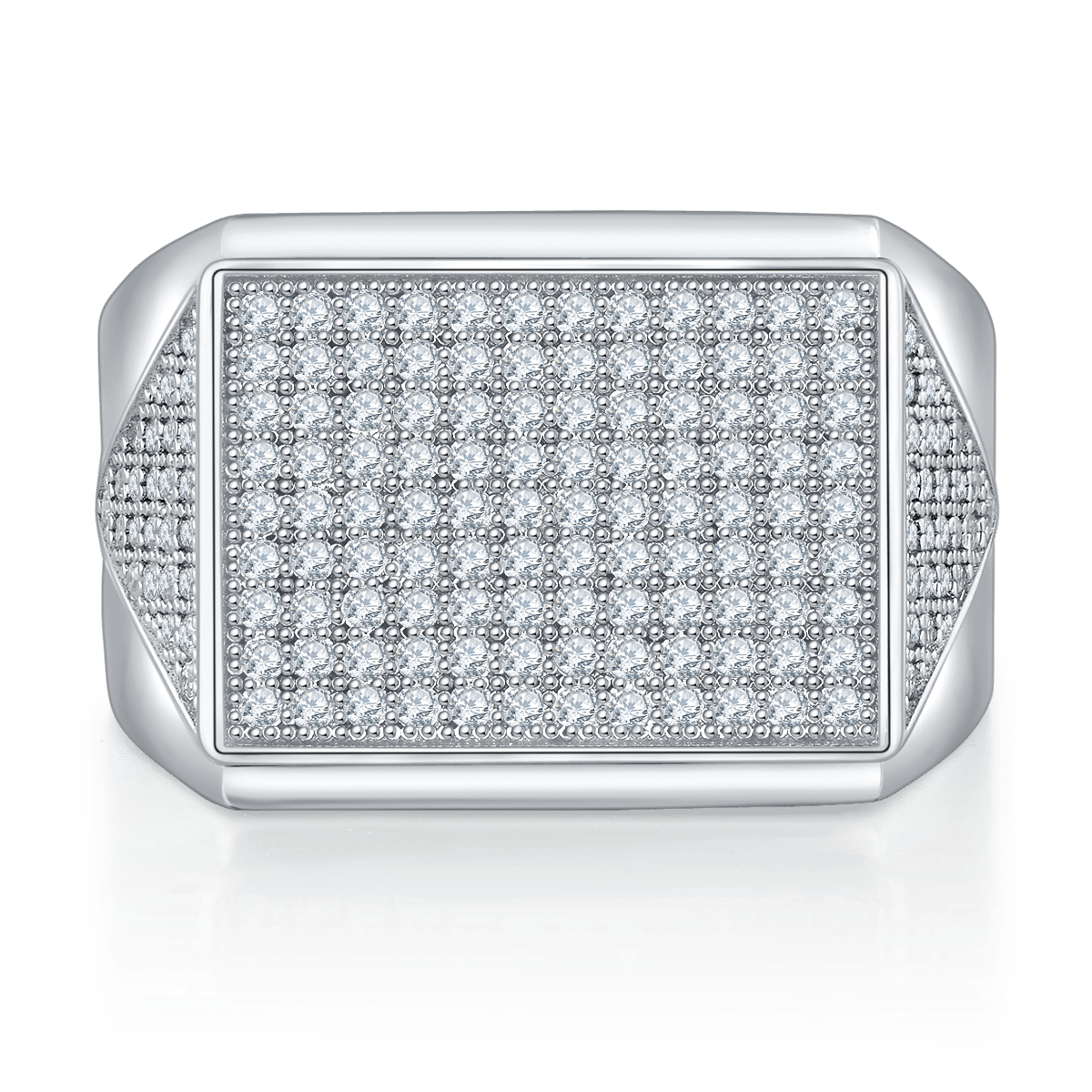 Men's Moissanite Pavé Rectangular Signet Ring | 18K White Gold-Plated Sterling Silver - Image 3