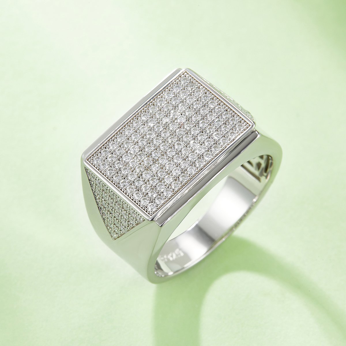 Men's Moissanite Pavé Rectangular Signet Ring | 18K White Gold-Plated Sterling Silver - Image 4