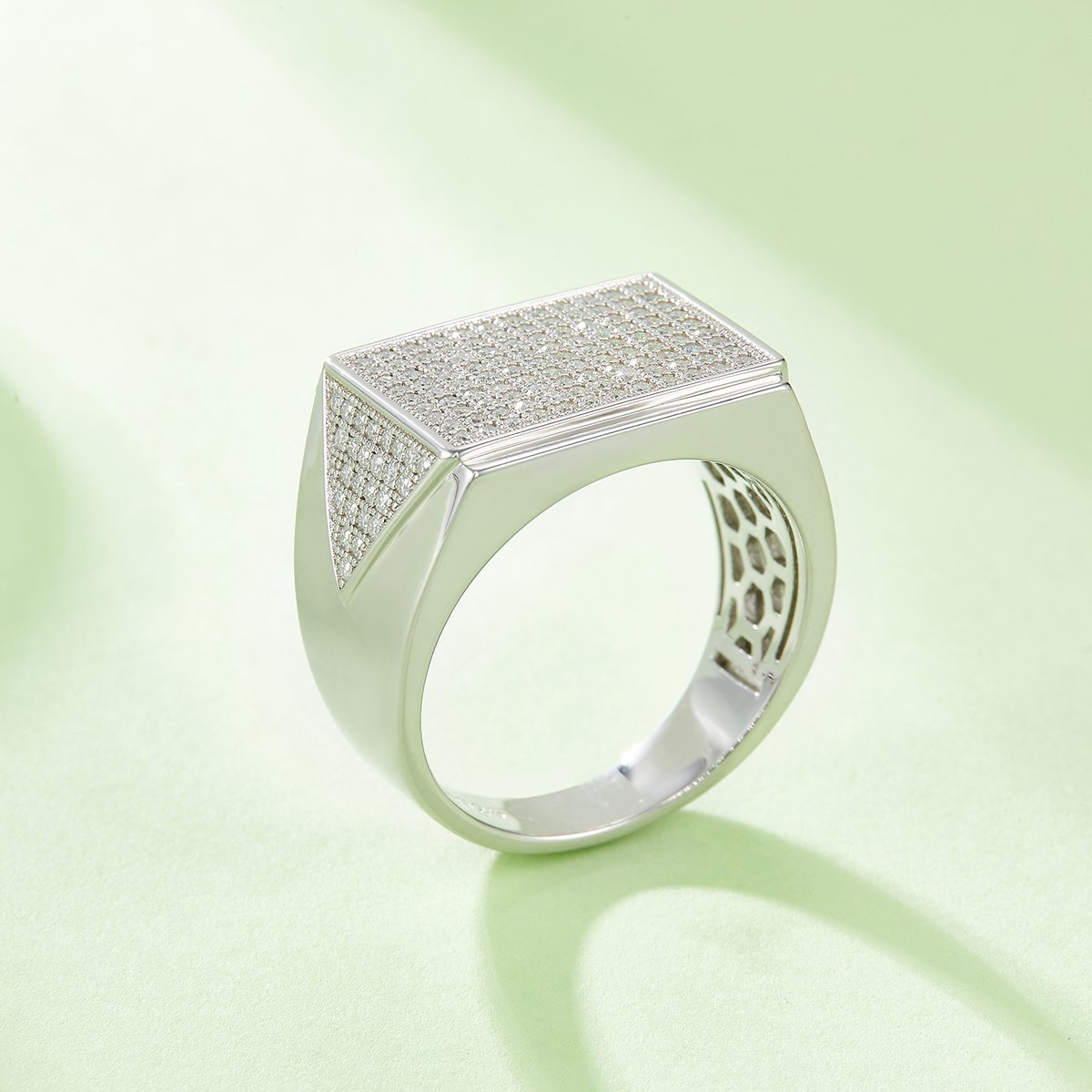 Men's Moissanite Pavé Rectangular Signet Ring | 18K White Gold-Plated Sterling Silver - Image 5