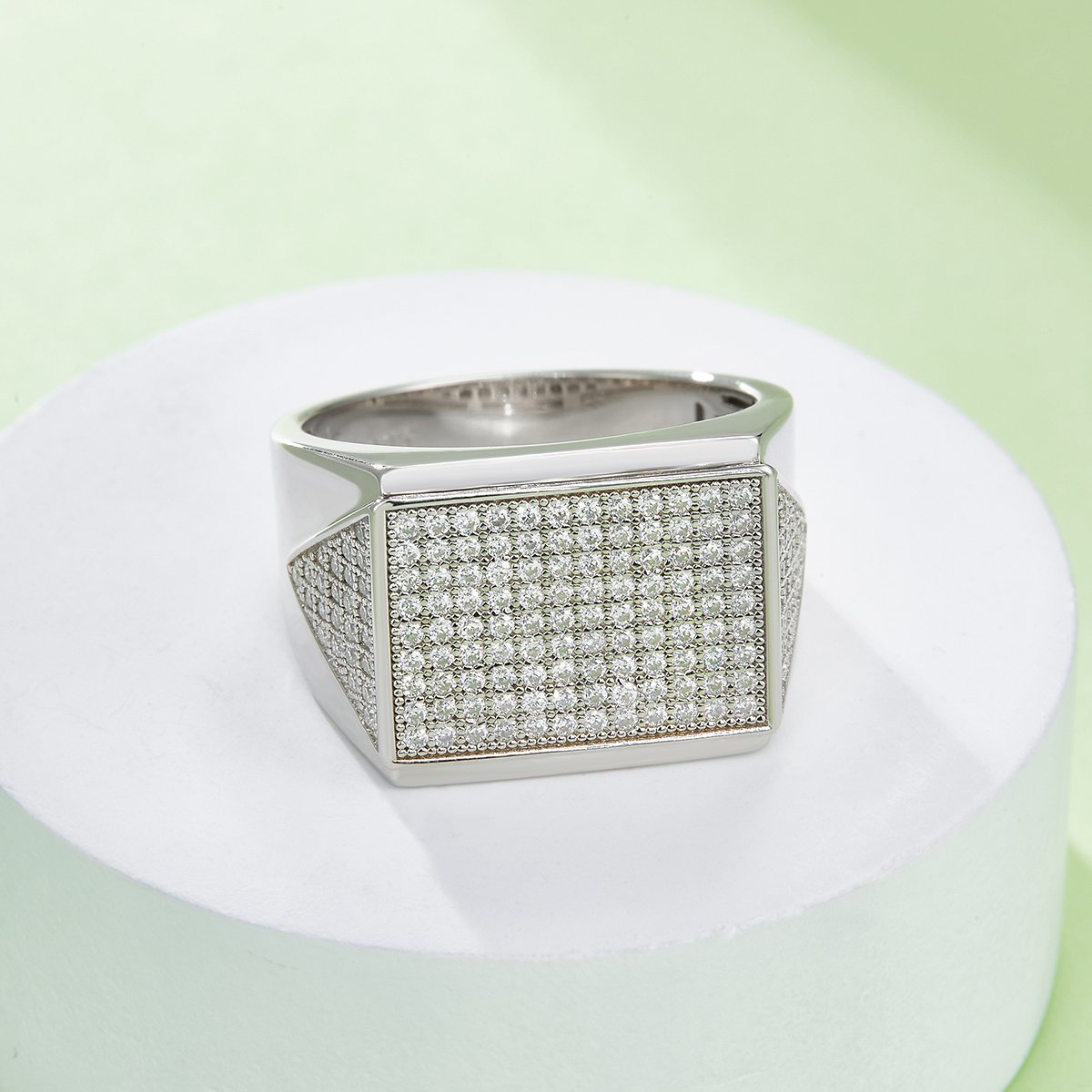 Men's Moissanite Pavé Rectangular Signet Ring | 18K White Gold-Plated Sterling Silver - Image 6