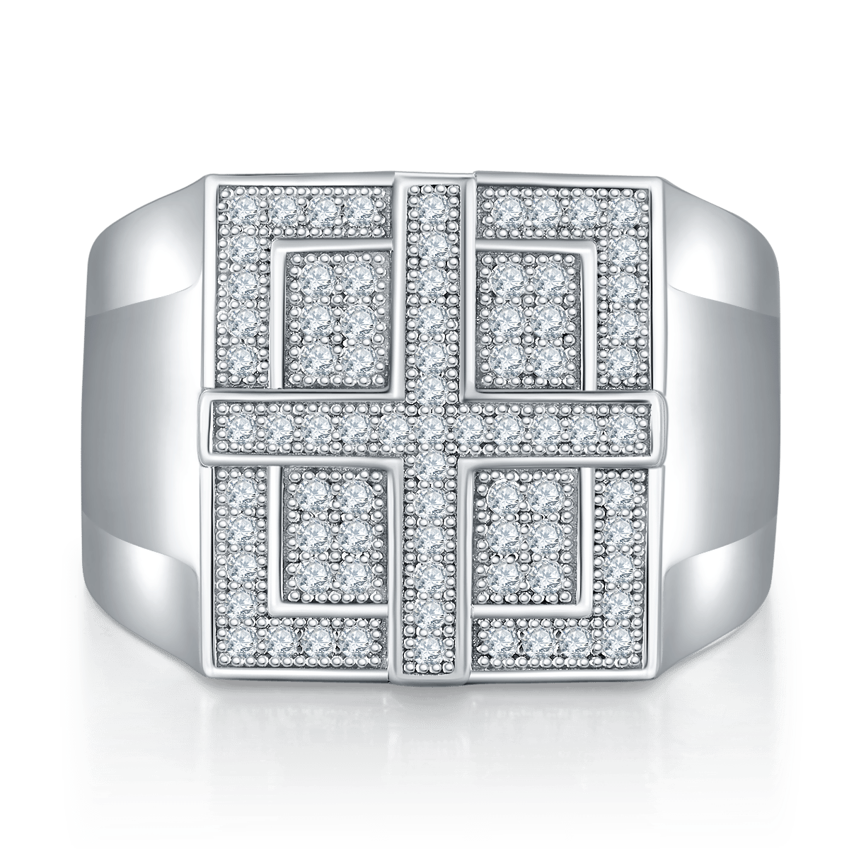 Men's Moissanite Pave Cross-Grid Signet Ring - Image 3