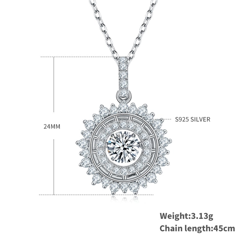 Dancing Moissanite Starburst Halo Pendant Necklace