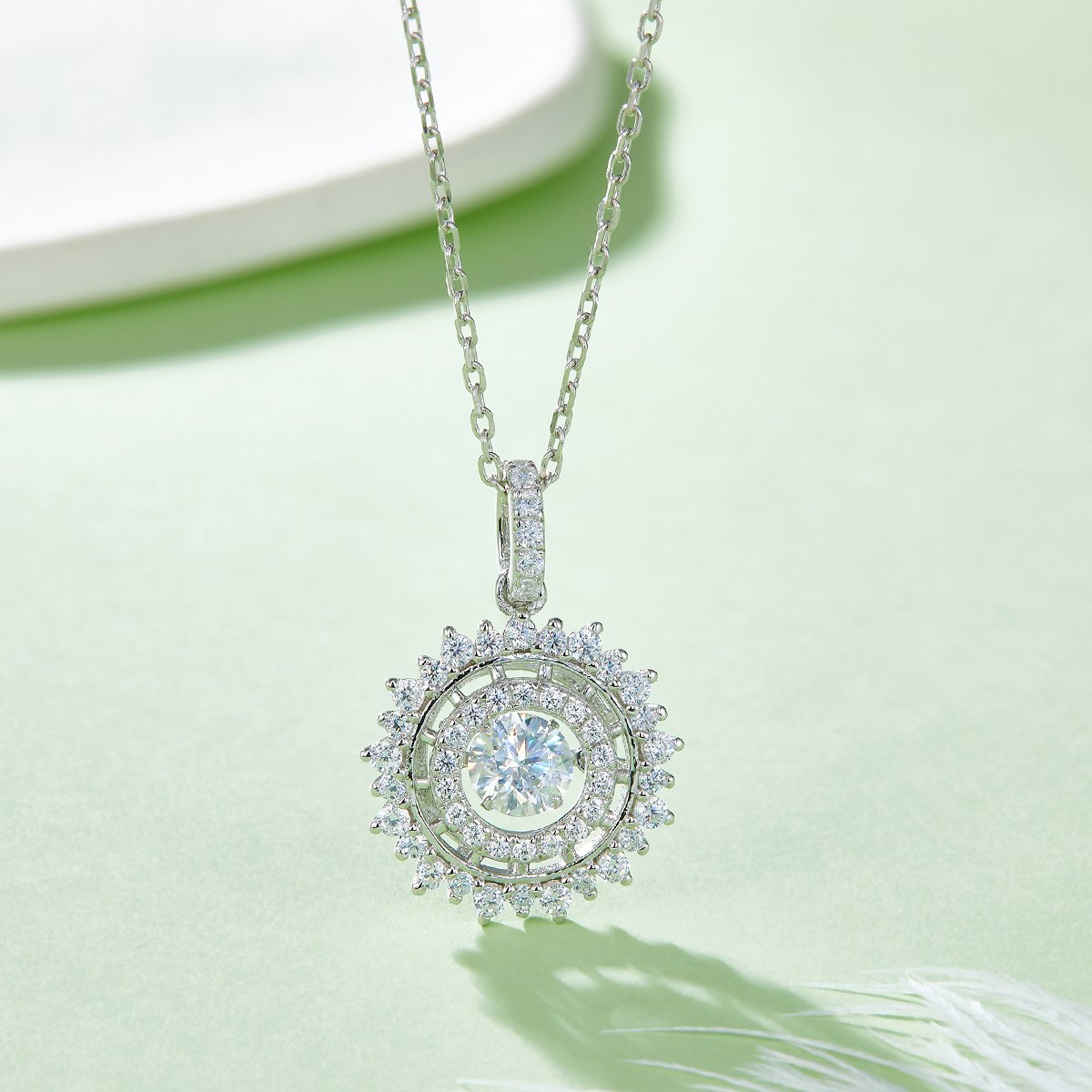 Dancing Moissanite Starburst Halo Pendant Necklace - Image 3