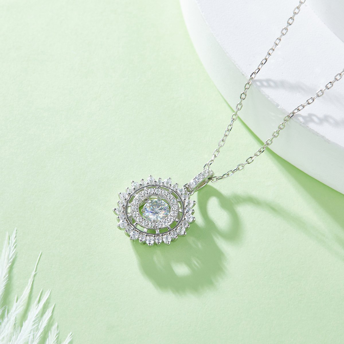 Dancing Moissanite Starburst Halo Pendant Necklace - Image 4