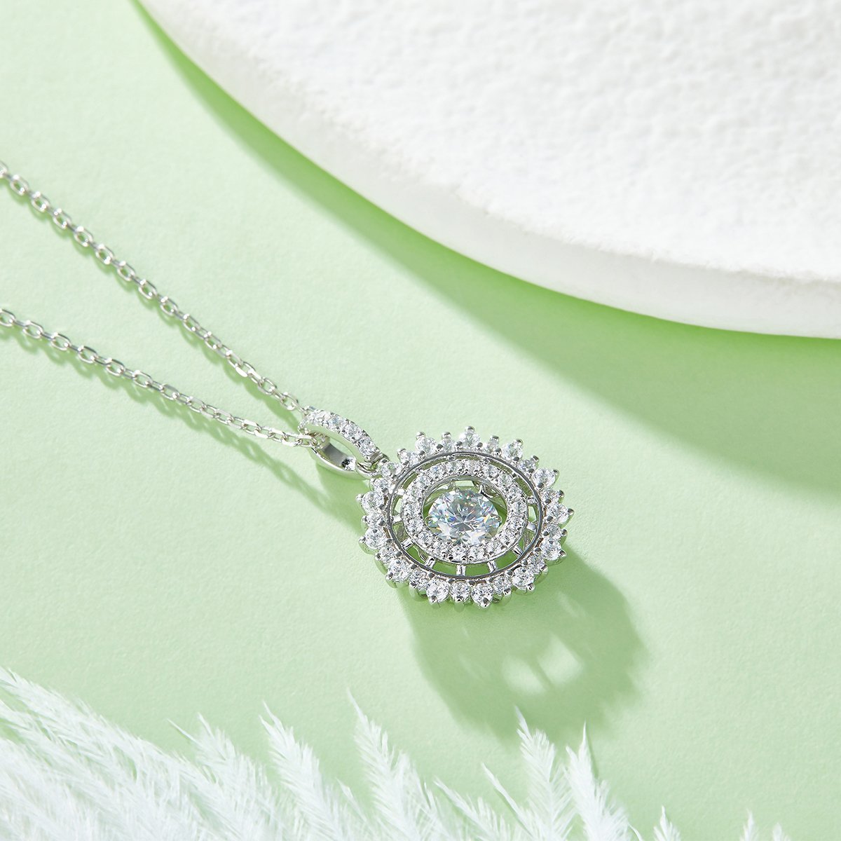 Dancing Moissanite Starburst Halo Pendant Necklace - Image 5