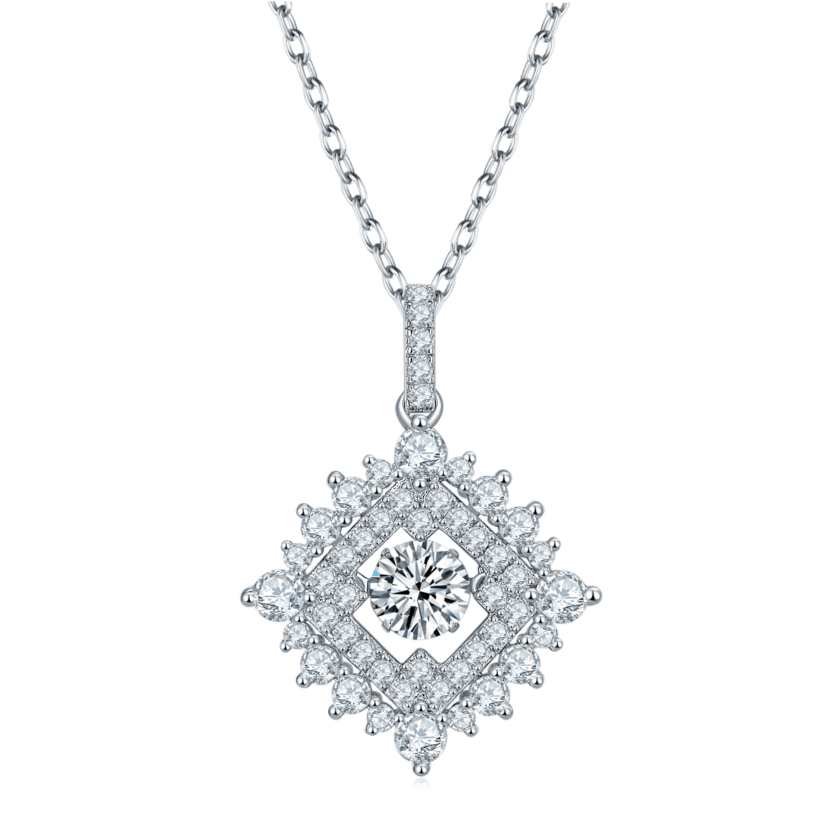 Dancing Radiant Square Moissanite Pendant Necklace - Image 2