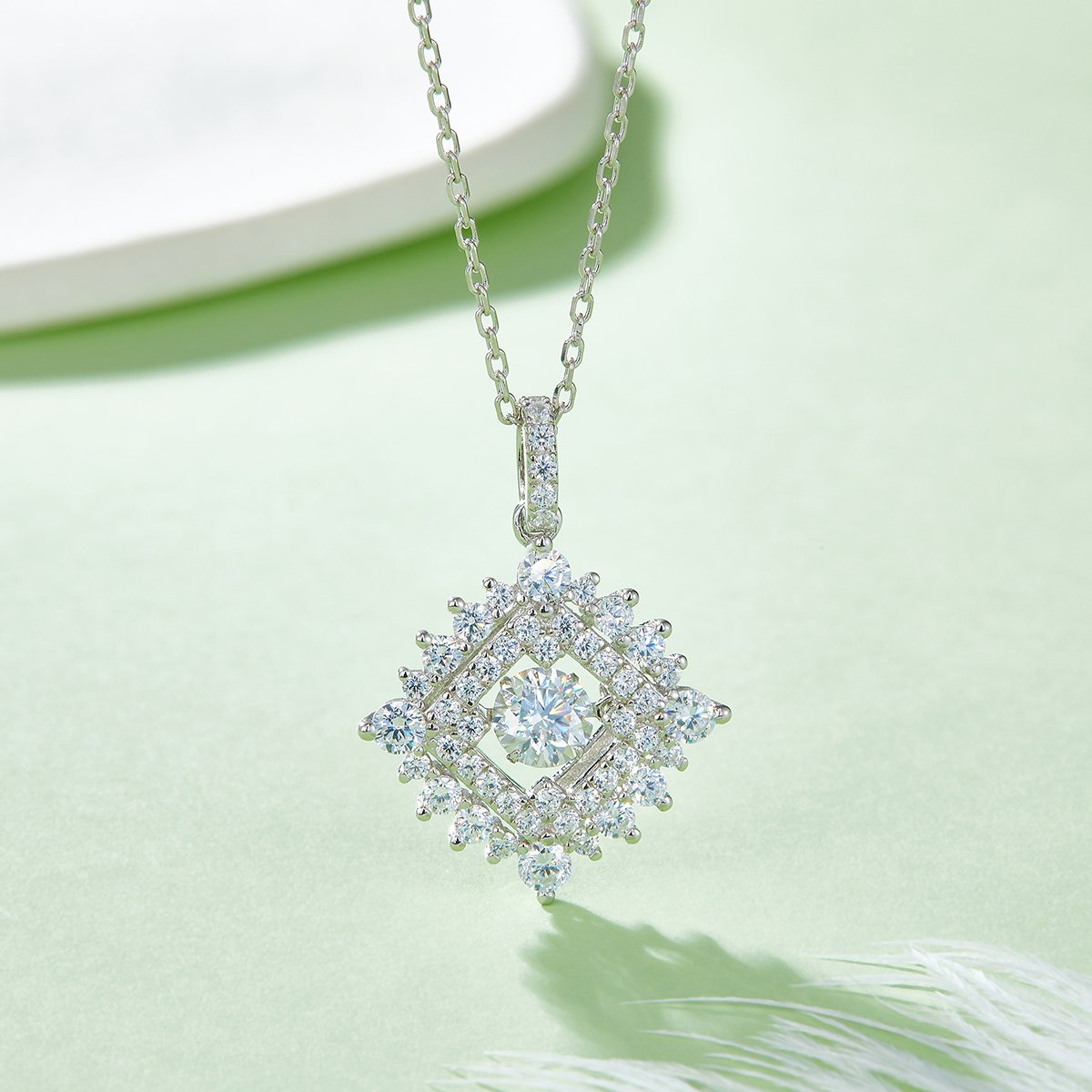 Dancing Radiant Square Moissanite Pendant Necklace - Image 3