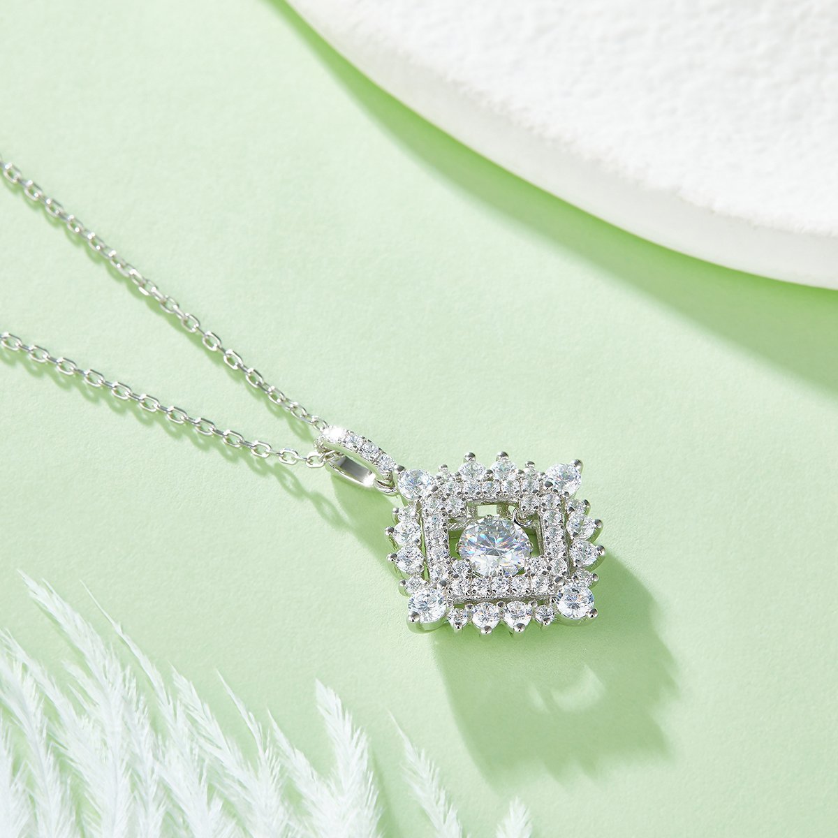 Dancing Radiant Square Moissanite Pendant Necklace - Image 4