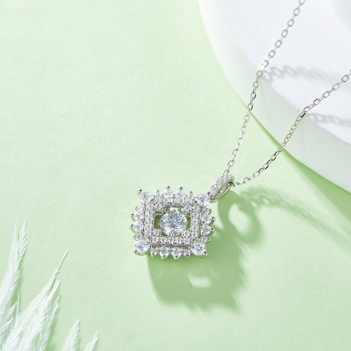 Dancing Radiant Square Moissanite Pendant Necklace - Image 5