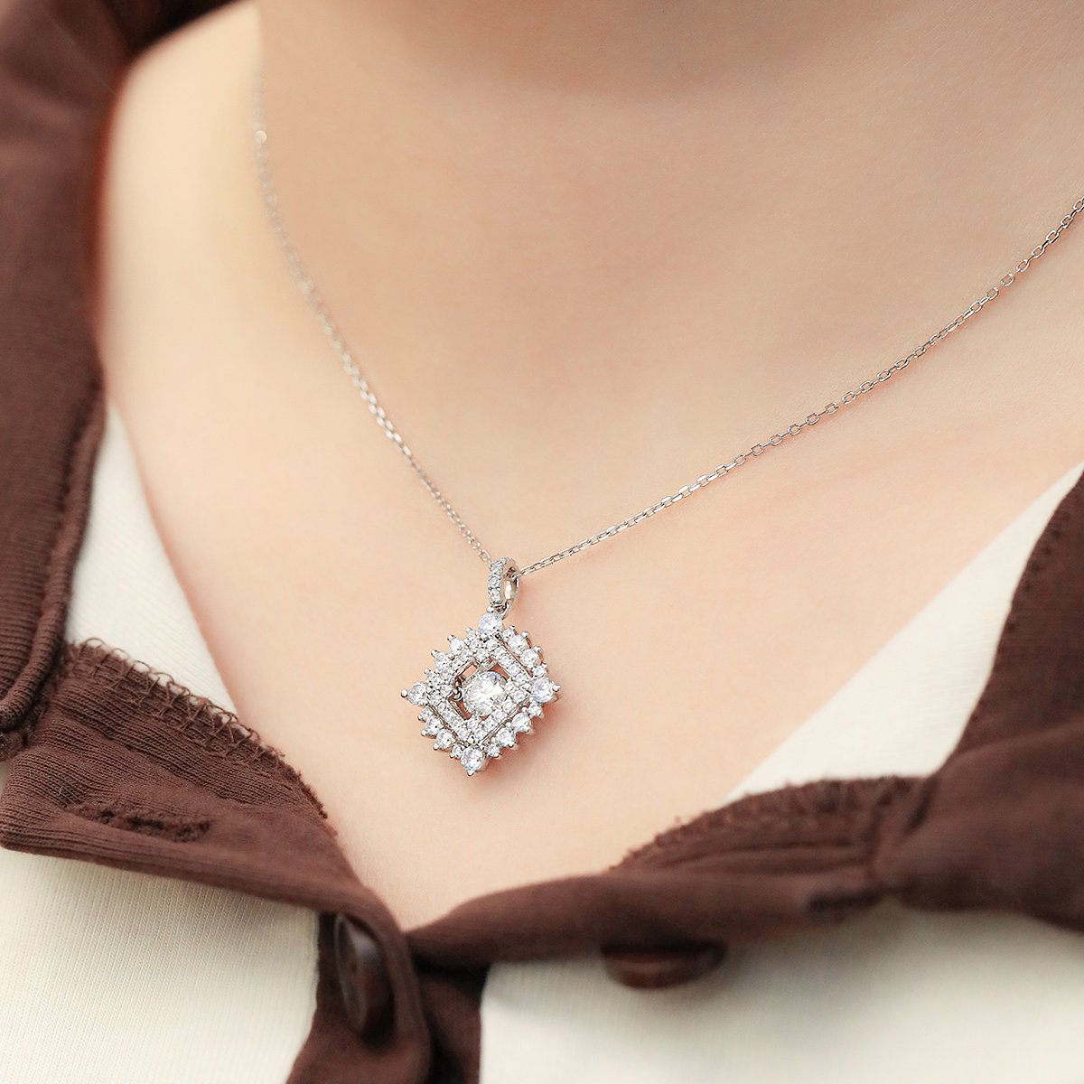 Dancing Radiant Square Moissanite Pendant Necklace - Image 6