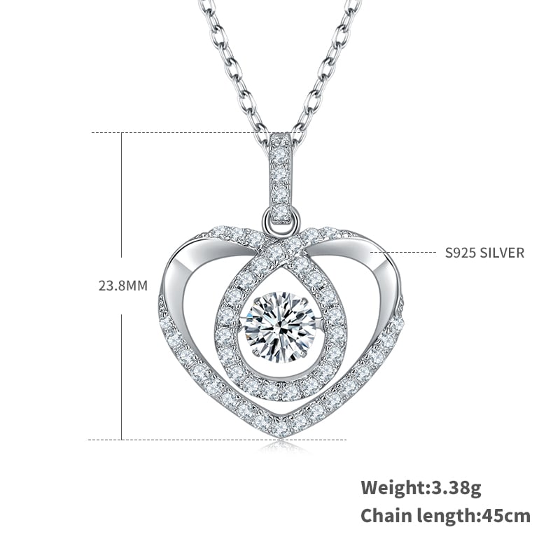 Dancing Heart Moissanite Pendant Necklace | 0.5ct DEW Floating Stone | 925 Silver