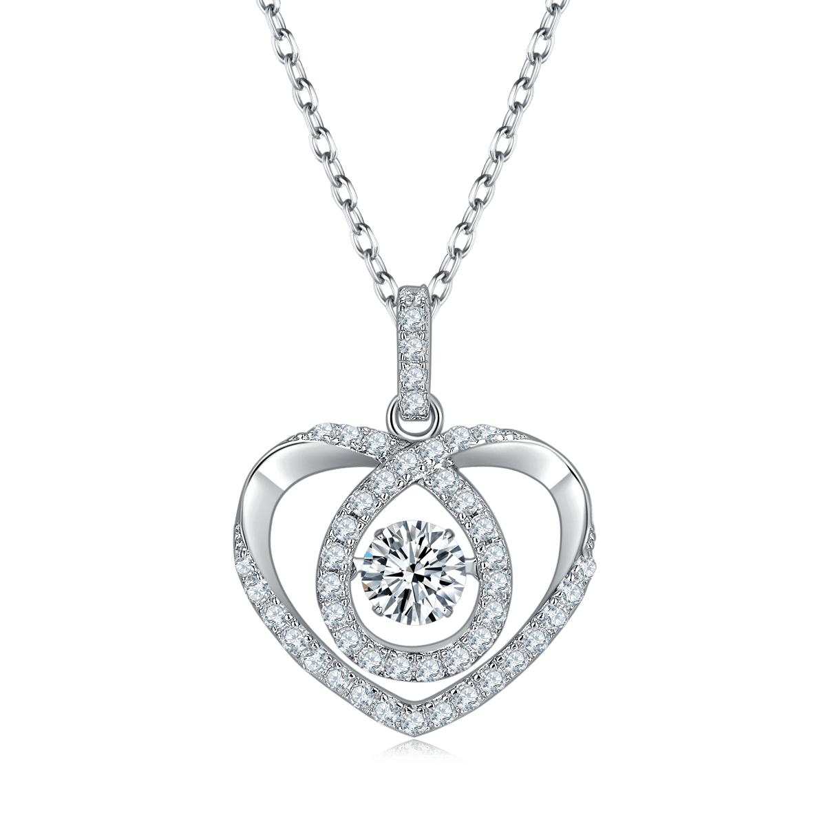 Dancing Heart Moissanite Pendant Necklace | 0.5ct DEW Floating Stone | 925 Silver - Image 2