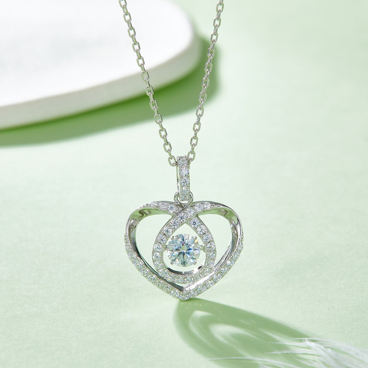 Dancing Heart Moissanite Pendant Necklace | 0.5ct DEW Floating Stone | 925 Silver - Image 3