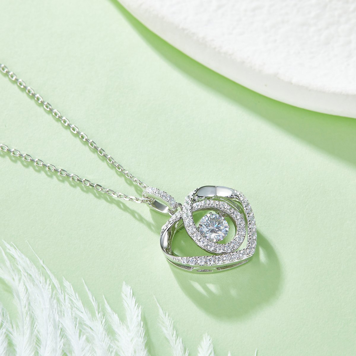 Dancing Heart Moissanite Pendant Necklace | 0.5ct DEW Floating Stone | 925 Silver - Image 4