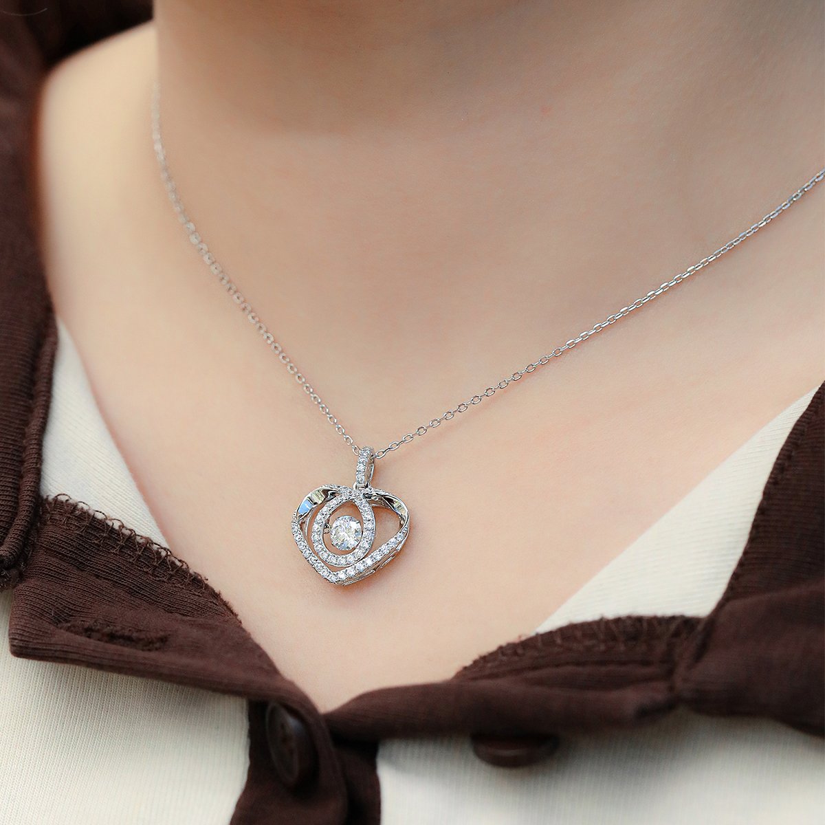 Dancing Heart Moissanite Pendant Necklace | 0.5ct DEW Floating Stone | 925 Silver - Image 6