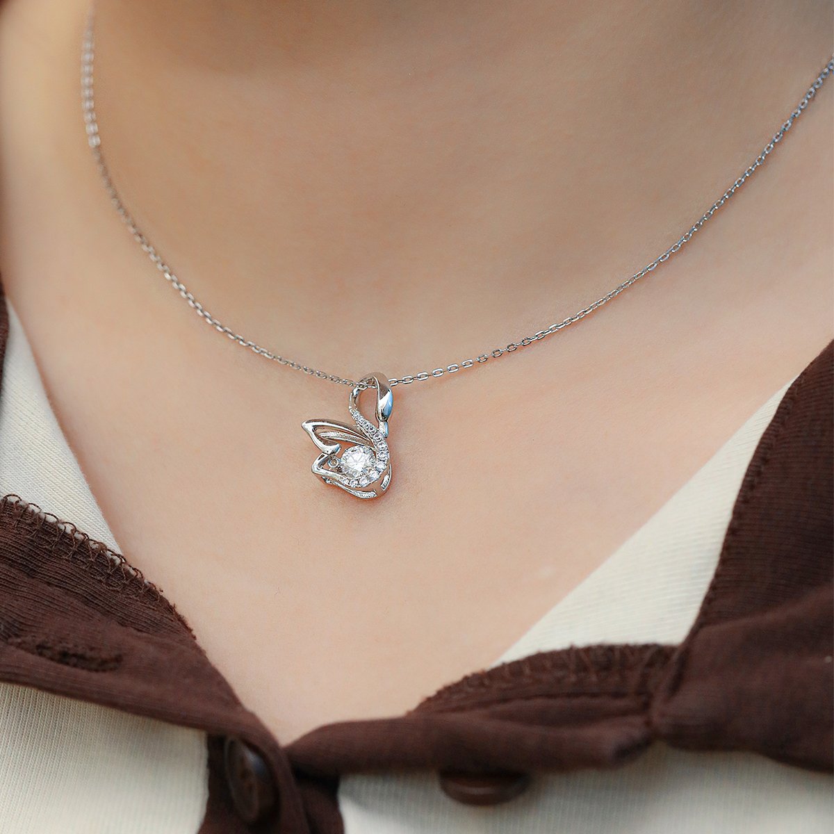 Dancing Swan Moissanite Pendant Necklace | 0.5ct Round | 925 Sterling Silver - Image 6