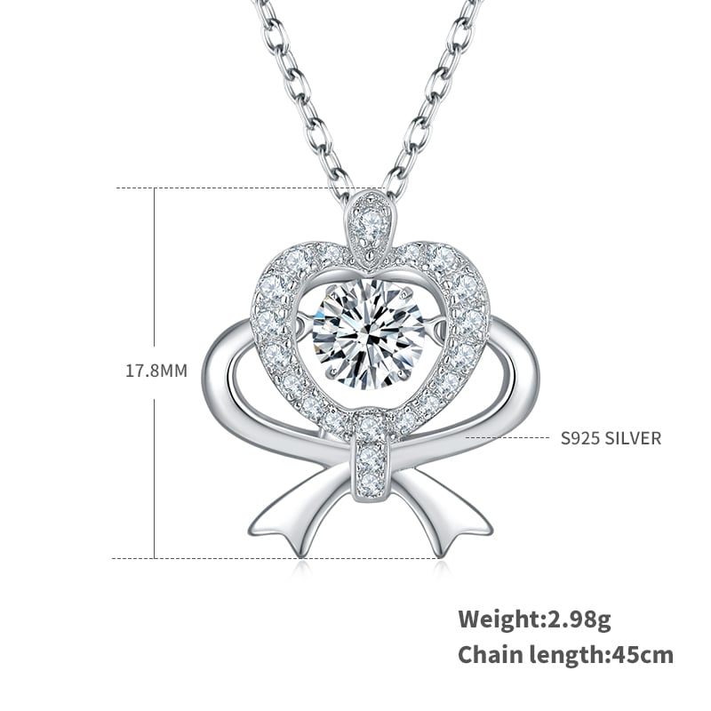 Dancing Moissanite Heart & Bow Necklace