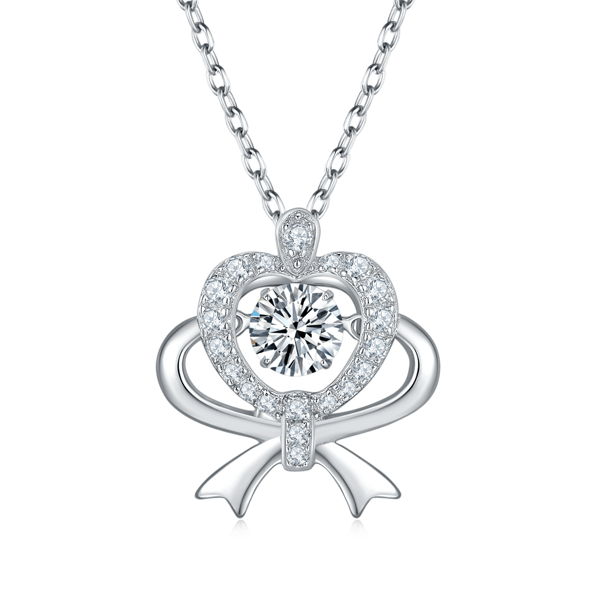Dancing Moissanite Heart & Bow Necklace - Image 2