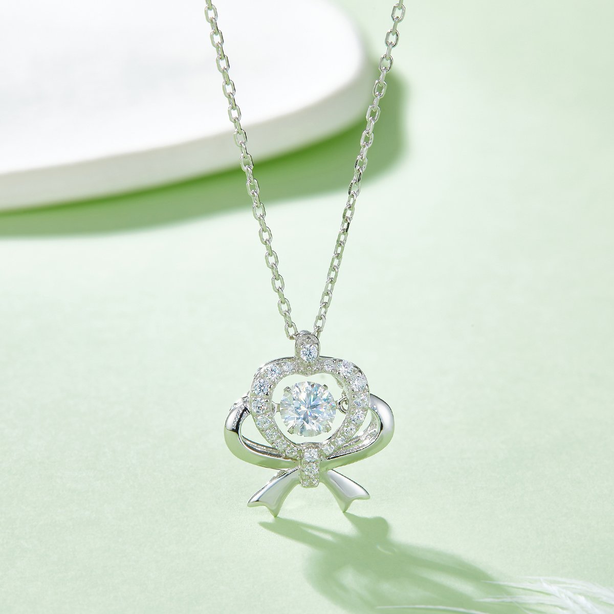 Dancing Moissanite Heart & Bow Necklace - Image 3