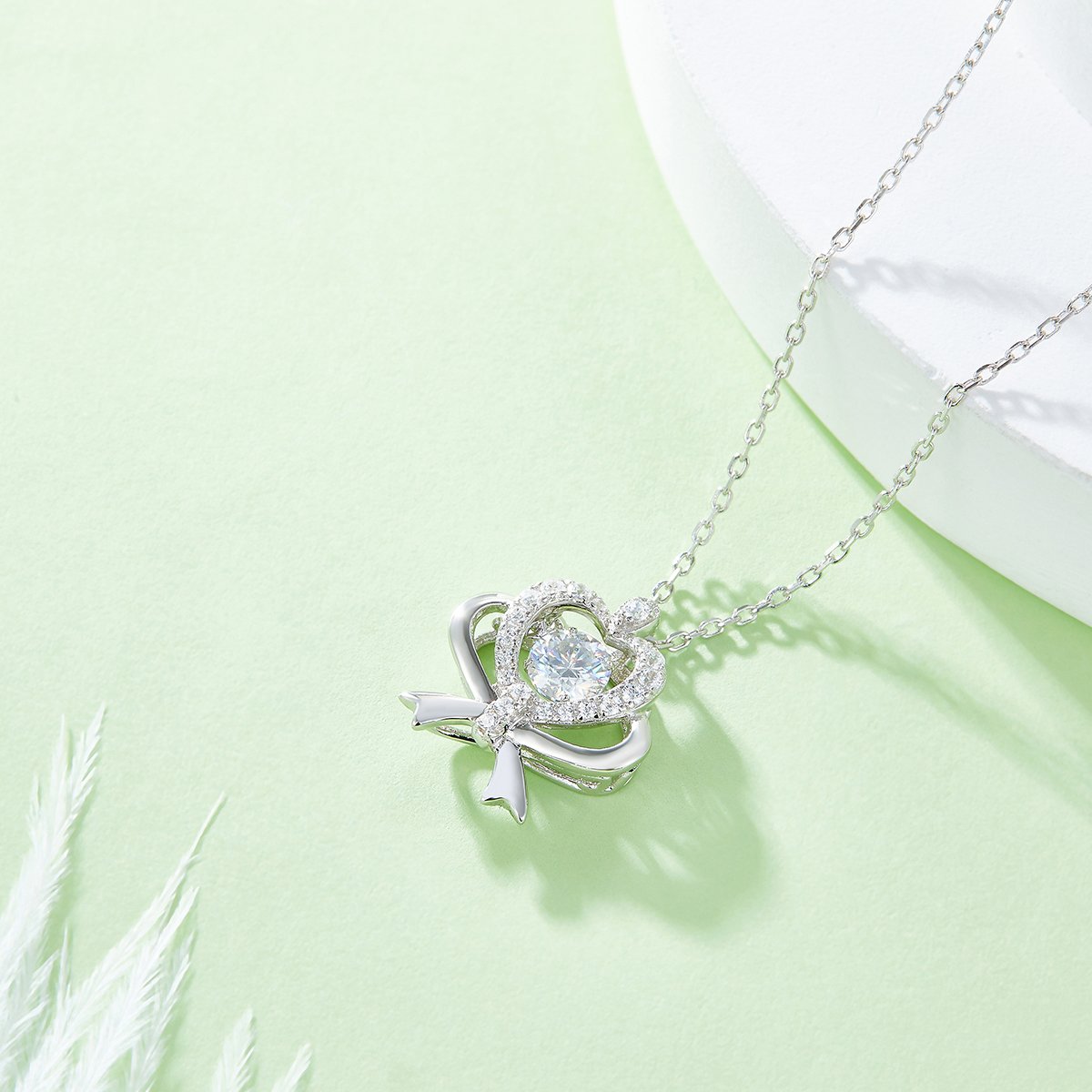 Dancing Moissanite Heart & Bow Necklace - Image 5