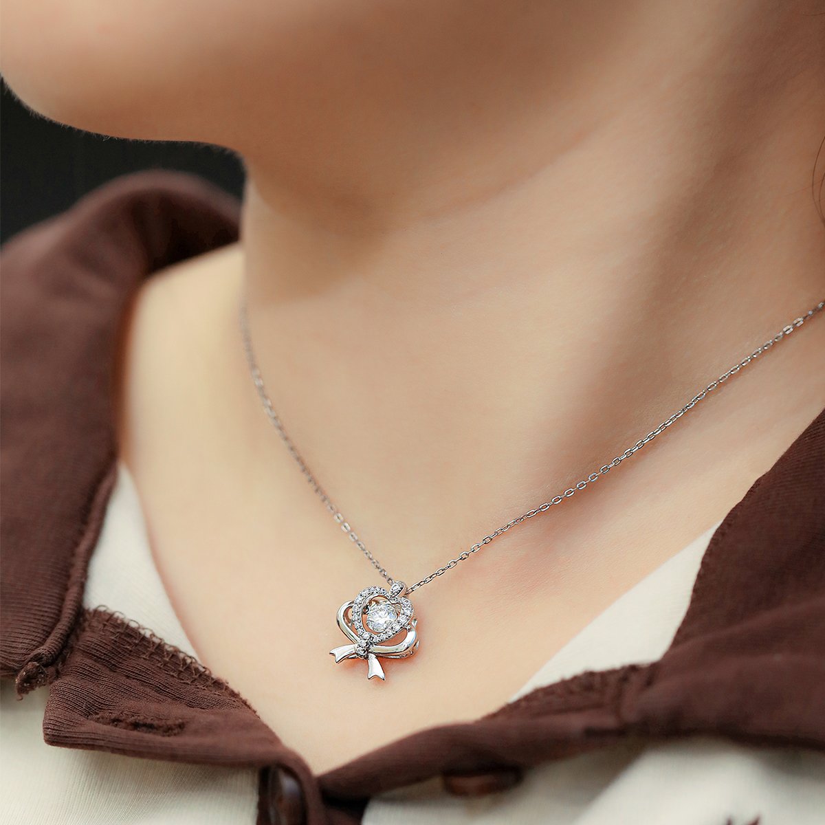 Dancing Moissanite Heart & Bow Necklace - Image 6