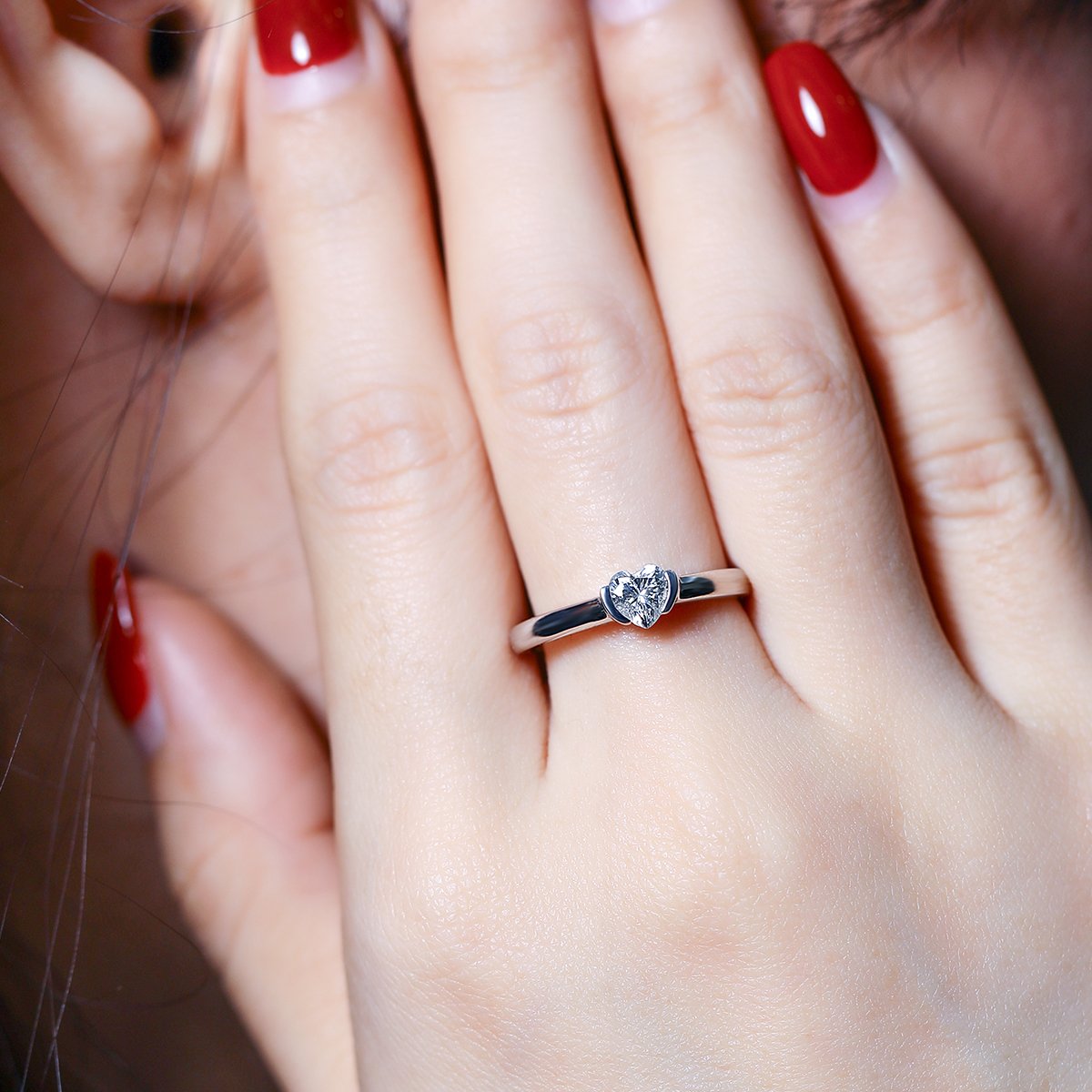 Heart-Cut Moissanite Solitaire Ring | 0.5ct DEW 5mm Half-Bezel - Image 8