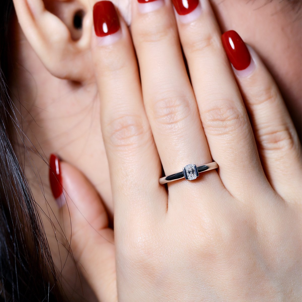 Emerald-Cut Moissanite East-West Solitaire Ring - Image 8