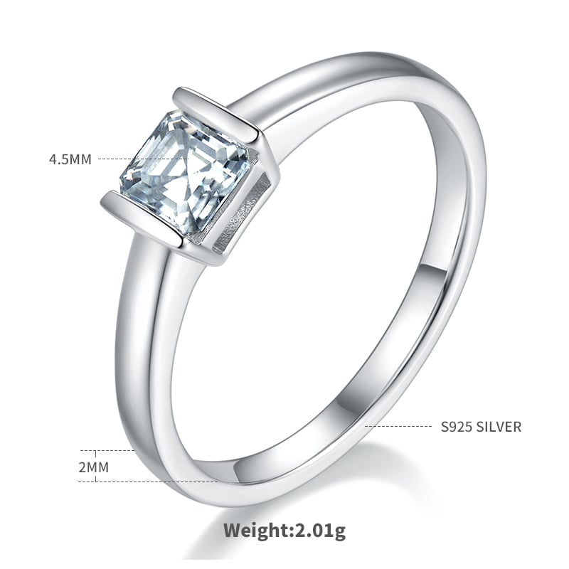 Asscher-Cut Moissanite East-West Solitaire Ring