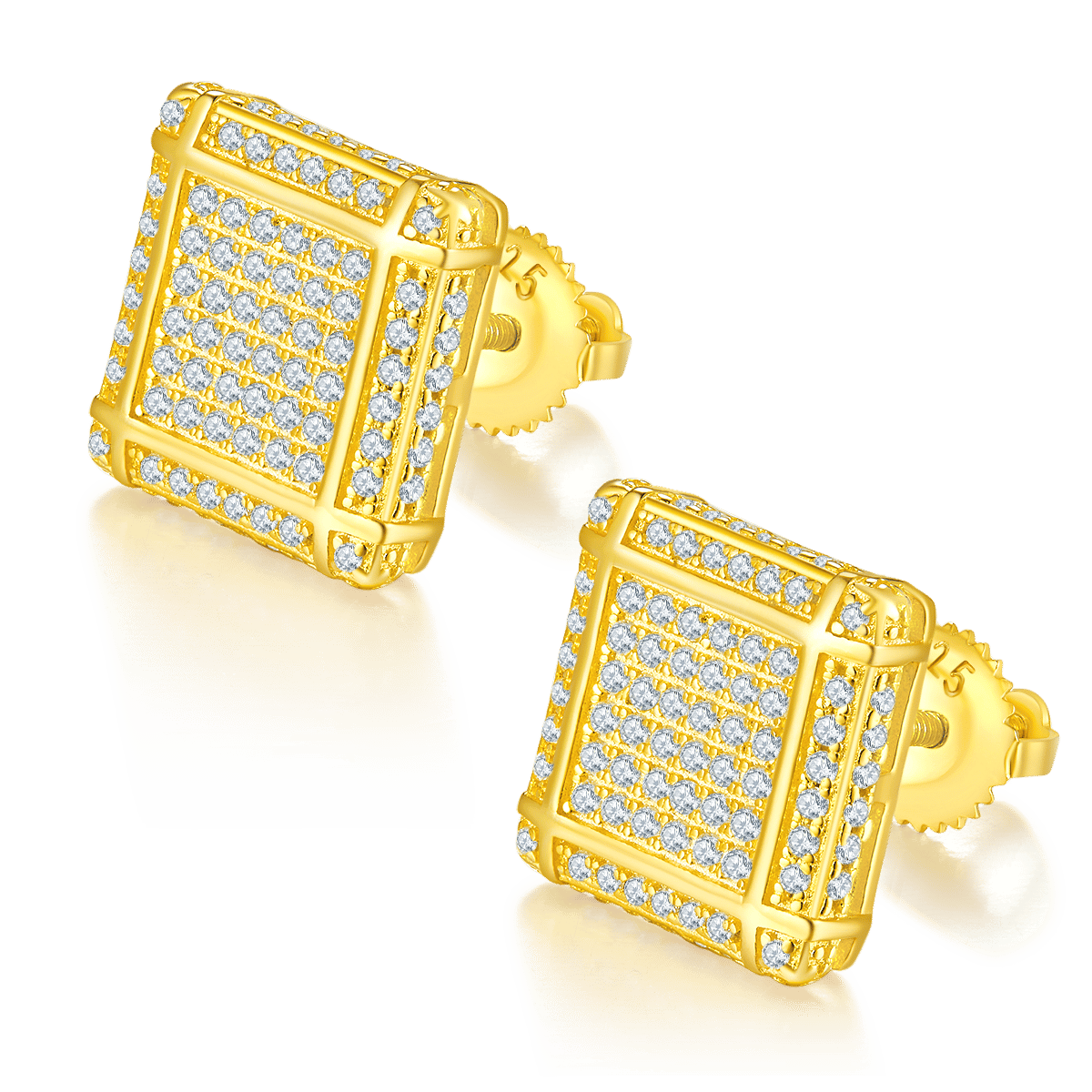 Square Lattice Moissanite Stud Earrings – Iced Screw-Back Cube Studs - Image 2