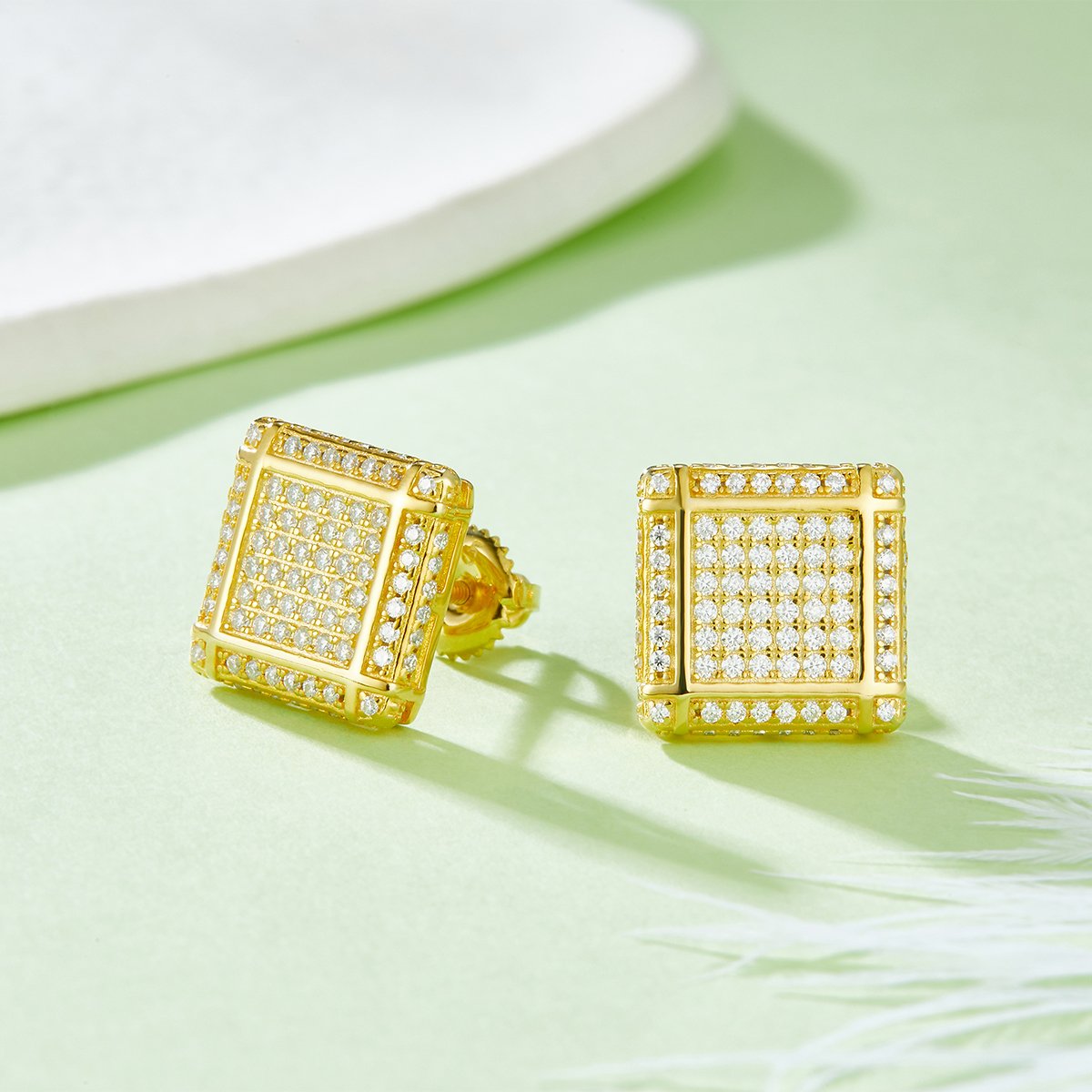 Square Lattice Moissanite Stud Earrings – Iced Screw-Back Cube Studs - Image 4