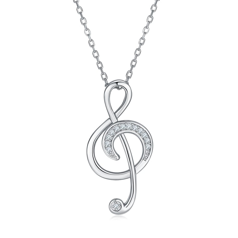 Music Note Moissanite Pendant Necklace - Treble Clef, DEF VVS, 925 Silver