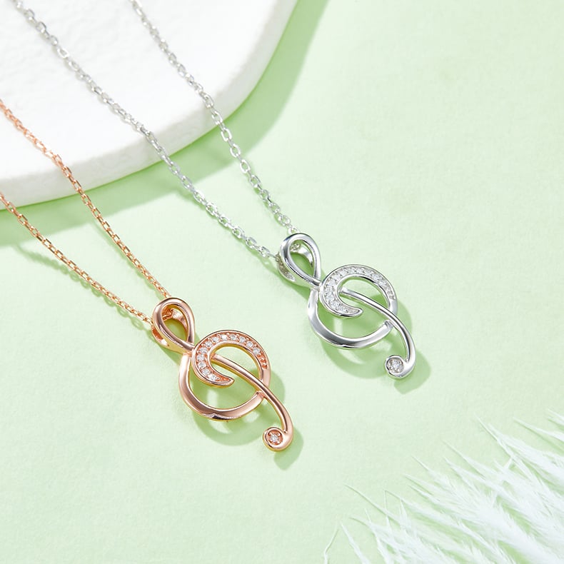 Music Note Moissanite Pendant Necklace - Treble Clef, DEF VVS, 925 Silver - Image 3
